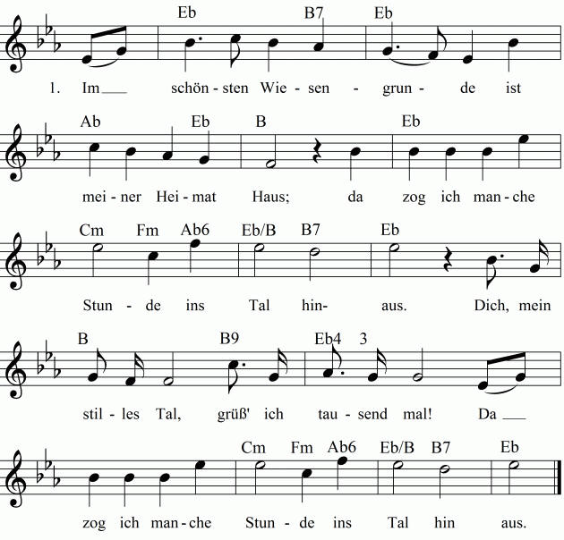 Musiknoten zum Lied Im sch�nsten Wiesengrunde