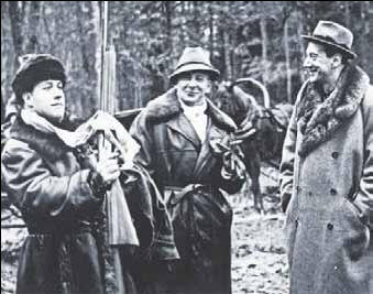 Italiens Au�enminister Graf Galeazzo Ciano Jozef Beck mit Botschafter Boleslaw Wieniawa-Dlugoszowski und Polens Au�enminister Jozef Beck bei der Jagd, Bialowicz am 2. M�rz 1939.
