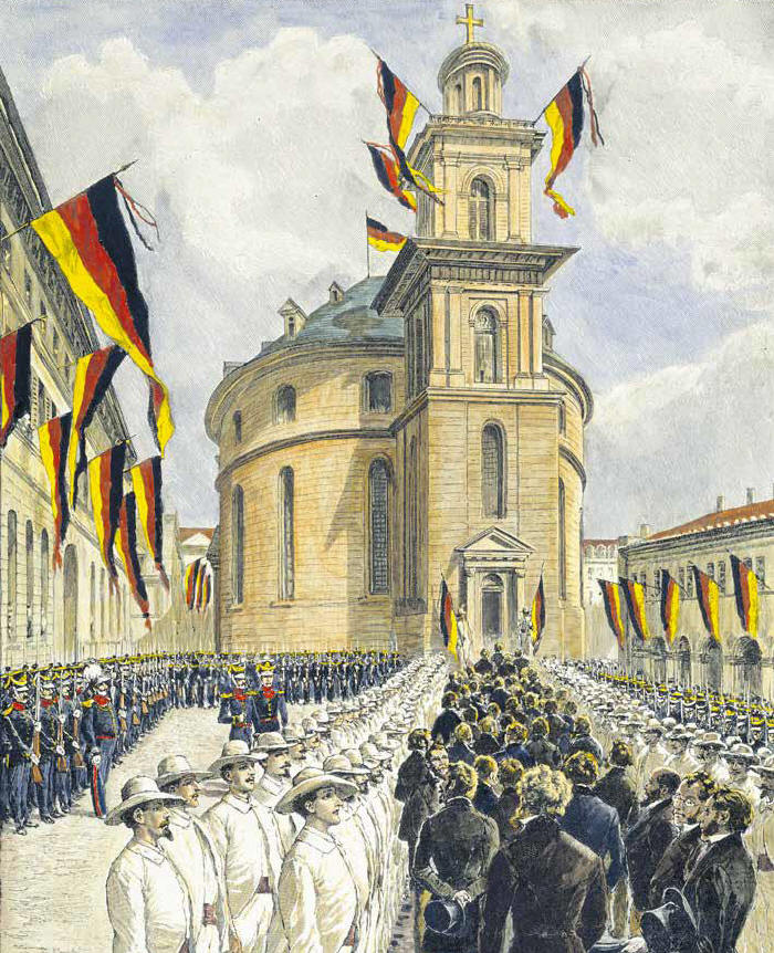 Verdr�ngte Wurzeln: Bedeutende Ereignisse des 19. Jahrhunderts wie das Hambacher Fest 1832, die M�rz-Revolution 1848 oder � wie hier � die Nationalversammlung in der Frankfurter Paulskirche 1849 b�ten Anl�sse f�r ein positives Verh�ltnis der heutigen Deutschen zu ihrer Geschichte.