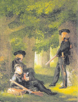 Beunruhigende Rast: Lützower Jäger - hier von Georg Friedrich Kersting (1785-1847) gemalt - versetzten die französische Garnison in Schrecken, als sie vor 200 Jahren bei der Grille eine Rast einlegten. | Bild: Wikimedia