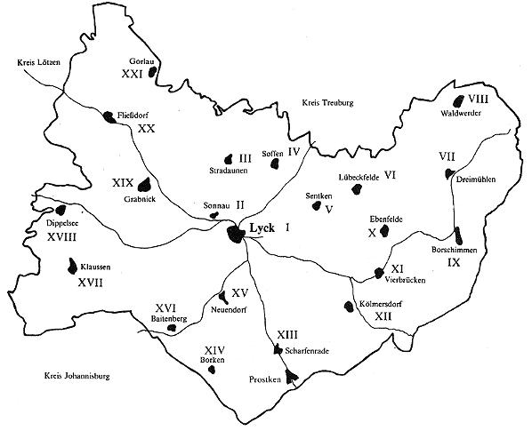 Karte des kreises Lyck. - zum Vergrößern anklicken !