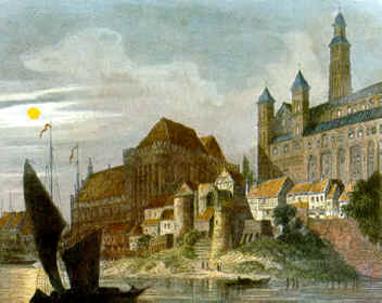 Marienburg, mit Hochmeisterpalast, Hochschlo� und Br�cktor.  - Stahlstich nach Domenico Quaglio, 1834